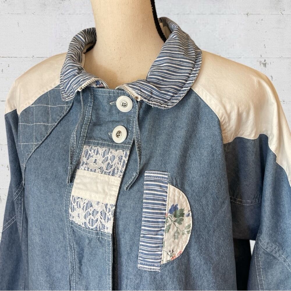 VTG Pao Originals Floral Chambray Patchwork Zip Jacket Size M Cottagecore - Picture 4 of 11